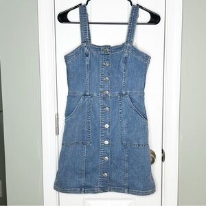 H&M Divided Denim Button Front Mini Dress Sleeveless Pinafore Jumper Dress 4